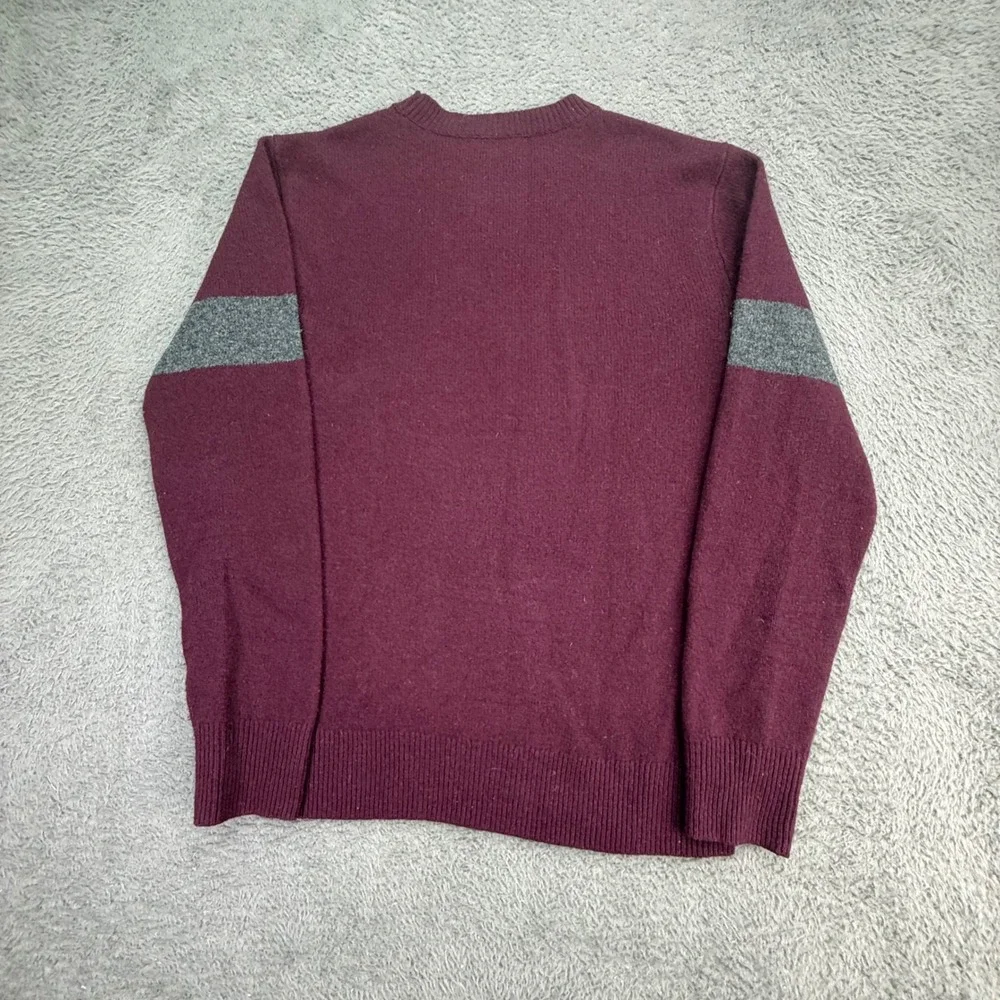 J. Crew Sweater Mens M Tan Maroon Colorblock Lambswool Crewneck Knit